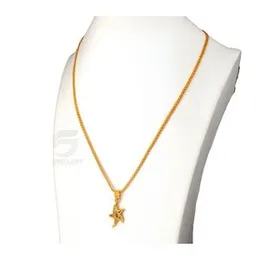 Gold Plated Guaranteed 18/24 inch 02mm Bismark Chain with "A" Star Pendant Necklace for ladies.
