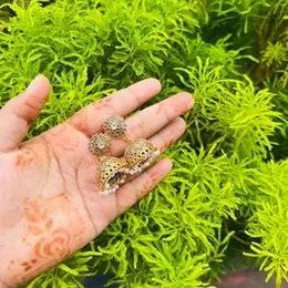 Gold Color Small Flower Head Drop Ball Earrings with White Stone for Women and Girls