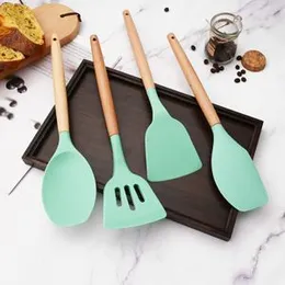 12PCS Kitchen Utensil Set Silicone Cooking Utensils Kit Spatula Heat Resistant Wooden Spoons Gadgets Tool for Non-Stick Cookware