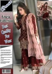 Pakistani Gracia Collection Maroon Embroidered Party Wear