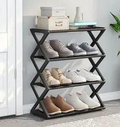 X Shoe Rack 4 Layer Steel Frame Black Multipurpose Storage Organizer 20 Pairs Capacity