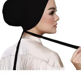 Plain Black Muslim Headscarf Inner Hijab Caps Wraps Women Islamic Under Scarf Ninja Scarf Stretch Cotton Bonnet Caps Full Cover Islamic Hat