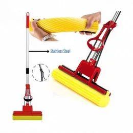 Stainless Steel Floor Cleaning Squeeze Sponge Mop Adjustable Telescopic Magic Wiper Swab,