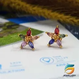 Gold Plated Multi Colour Stone Star Theme Earrings for Women.