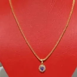 2.2MM fox chain with purple colour stone  pendant.