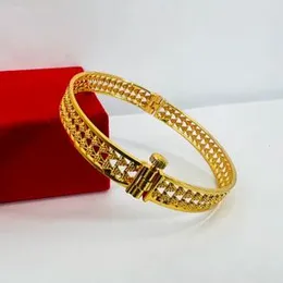 Gold Plated Heart Lock Bangle with White Stone for Women & Girls