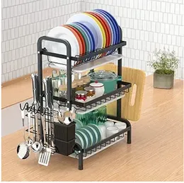 3 Tier Dish Drainer - Anti-Rust Dish Rack - Kitchen Supplies Storage Rack with Removable Drip Tray, Chopsticks Rack, Knife Holder, Cutting Board Holde