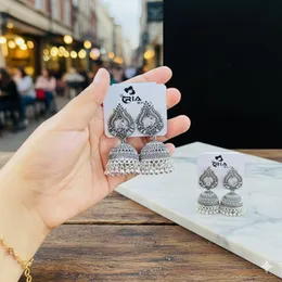 Oxidize color medium tassel drop jimikky earring with silver beaded for women and girl