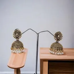 Dull Gold & Silver Color Small Cute Jimikki Drop Earrings with White Pearl for Women and Girls