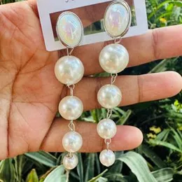 Silver & Gold Geometric Head Pearl Long Tassel Drop Earrings – Western Style for Women and Girls
