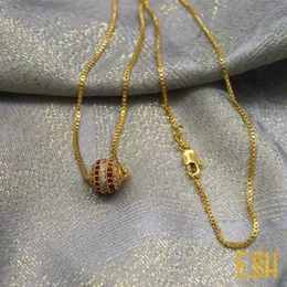 18-Inch Short Gold Plated Rich Look 1MM Box Chain with Ruby Red & White Ball Pendant