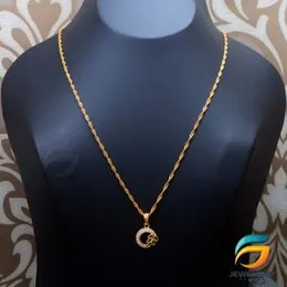 Gold Plated Guaranteed 18/24 inch Karali / Disco Chain with Round Pendant With Leaf Necklace for Ladies.