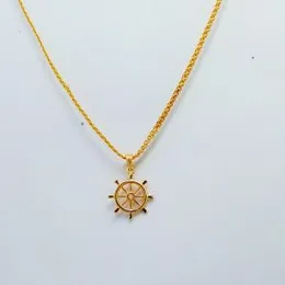 Gold Plated 2mm Bismarck Chain With Plena Dharma Sakkara Pendant For Women-24 inch