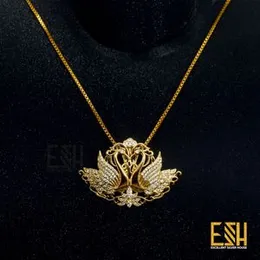 18K Gold Plated 1.5MM Box Chain (18/24 Inch) with White Stone Hansaputtuwa Pendant for Women
