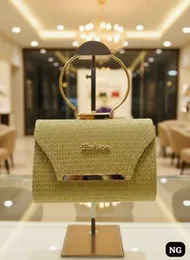 Glitter Envelope Clutch Bag with Gold-Tone Ring Handle & Magnetic Closure