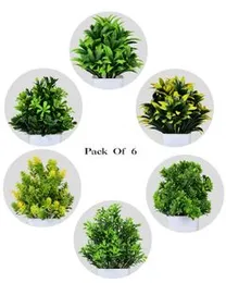 DUNAY Artificial Forest Bonsai Plant with Plastic Pot for Home Decoration Office Table Greenery Room Home Decor Plants (Set of 6)