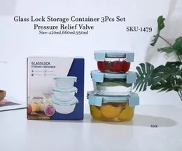 Glasslock 3-Piece Food Storage Container Set â Airtight & Durable