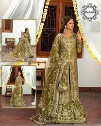 Pakistani Embroidered Salwar Suit â Olive Green
