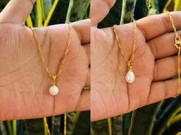 Gold Plated Cute Pearl Ball & Water Drop Pendant Necklace with Kerali Style Chain for Women & Girls