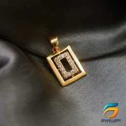 Gold Plated Pendant Medium Box Pendant With White Stone Fashion Stylish Rich Look Pendant.
