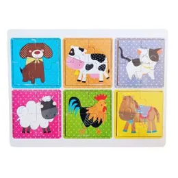 24 Pcs Wooden Puzzle with 6 Pictures for Kids - Early Learning Jigsaw Puzzle