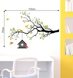 Rawpockets 'Heart-in Flower Tree with Bird Cage' Wall Sticker (PVC Vinyl, 1 cm x 85 cm x 125 cm) (RPC379) (FROM INDIA FAAZ)