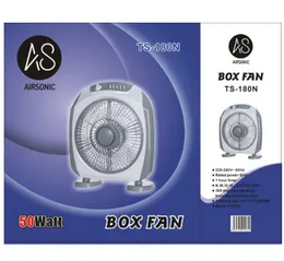 Airsonic Box Fan TS-180N 18 Inch 50W High Speed 3 Speeds Pull Cord Control Powerful Ventilation 220-240V Durable Plastic Body