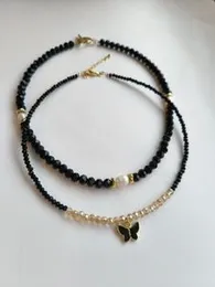 Black bead set  Charm chain