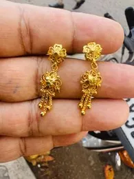 Gold Plated Indian Style Flower Tassel Earrings with Floral Head for Women and Girls