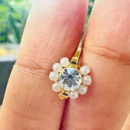 Gold Color Traditional Non-Piercing Nose Pin for Women & Girls – Pearl Round Nose Ring with Stone