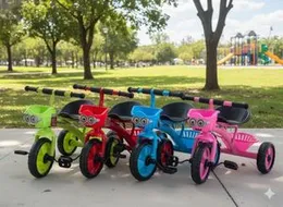 Cartoon-Faced Kids Tricycle with Front & Rear Baskets â Fun Ride-On Toy