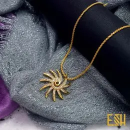 Gold Plated New 1.5MM Diamond Chain 18/24 Inch with Star Sun Theme Pendant
