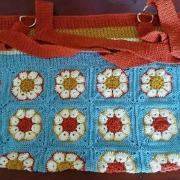 Crochet tote bag beach,large African flower squares multi color