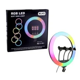 RGB Soft LED Ring Light 18 Inch MJ45 with 3 Phone Holder with 7 Feet Stand