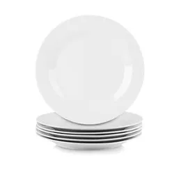 Premium 6pcs White Ceramic Dinner Plates 10.5 Inch Set, Dishwasher Microwave Safe Large Plates