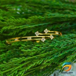 Gold Plated Bangle Gold Thin Fashion Simple Design Stylish Single Bangle With White Stone for Girls.