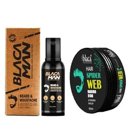 BLACAMAN Beard &amp; Moustache Growth Oil for Hair Growth and Softening, Combined with Blaca Professional Hair Spider Web Black Colour Wax for Extra S