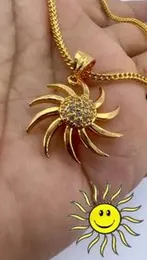 Gold Plated 2MM Fox Chain with Sun Pendant & Fixed Stone – Stylish Necklace for Women & Girls