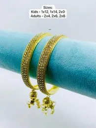 Stylish 2 Pcs Gold Finish Stone Bangles with Jhumka Charms