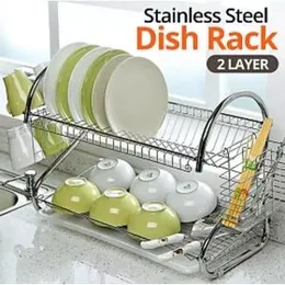 Heavy Duty Two Layer Stainless Steel Dish Rack / Dish Drainer Multi function S-Shaped Dish Drying Rack Kitchen Collection