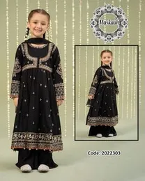 Muskaan Kids Black Embroidered Formal Salwar Suit
