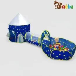 3pcs Kids Play Tent | Rocket Space Playhouse with Ball Pit & Crawl Tunnel | Indoor & Outdoor