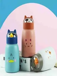 Coco Kitchen Cartoon Printed Kids Water Bottle | Double Layer Inner Glass Outer Plastic 360 ml Bottle With Drinking Glass