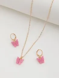 Pinkish Glittery butterfly charms chains with drop earrings.