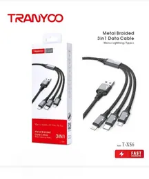 TRANYOO T-XS6 Metal Braided 3in1 Data Cable | Micro USB, Lightning & Type-C Charger