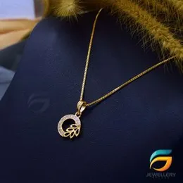 Gold Plated Guaranteed 18/24 inch 01mm Box Chain with Round Pendant With Leaf Necklace for Ladies-60cm