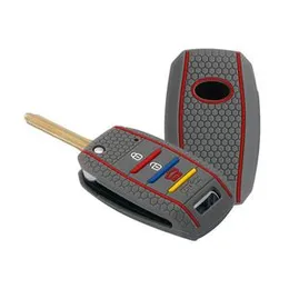 KeycareÂ® Silicone Key Cover Compatible for Kia Seltos, Sonet, Carens 3 Button flip Key (Non Push Button Start Models only) (Grey)