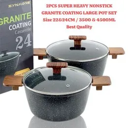 22&24CM / 3700=4500ML 2PCS SUPER HEAVY NONSTICK GRANITE COATING LARGE POT SET