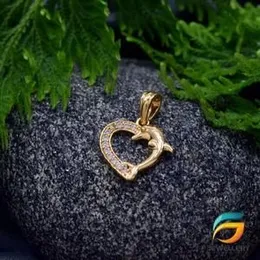 Gold Plated Heart Dolphin Pendant For Ladies With White Stone Fashion Stylish Rich Look Pendant For Women.