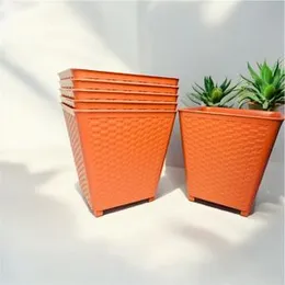Plastic Flowerpot Weave Design Square Shape for Home Gardening